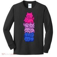 Bi Pride Cat LGBT Bisexual Flag Cute Kawaii Cats Pile Gift Kids Long Sleeve Shirt thumb 0