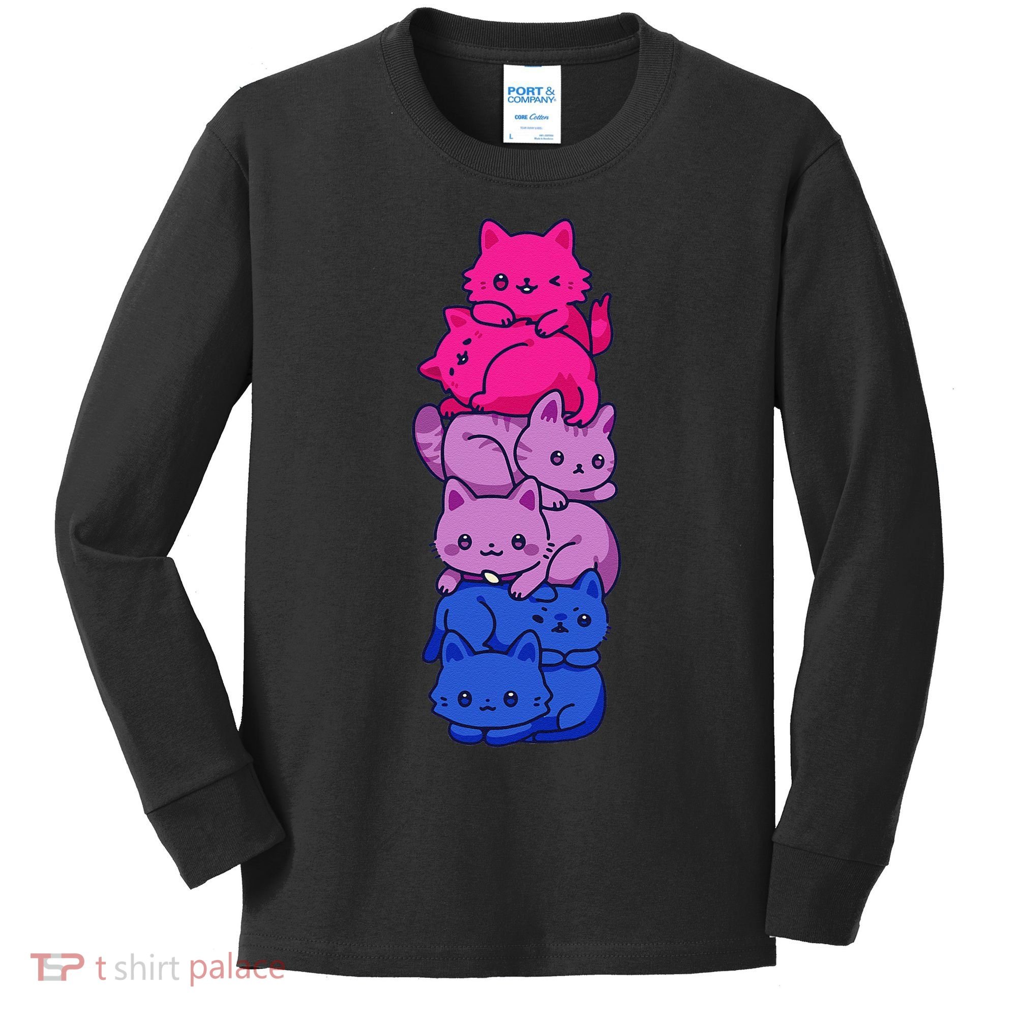 Bi Pride Cat LGBT Bisexual Flag Cute Kawaii Cats Pile Gift Kids Long Sleeve Shirt