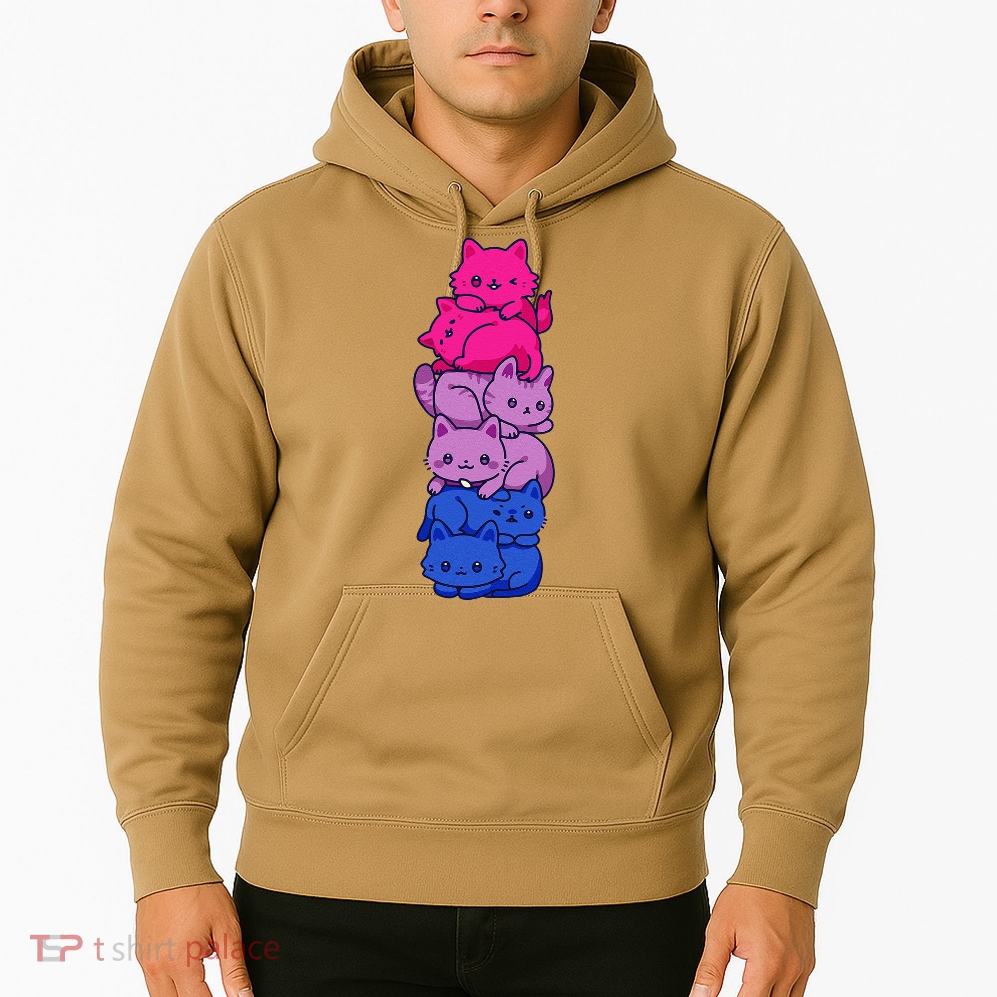 Bi Pride Cat LGBT Bisexual Flag Cute Kawaii Cats Pile Gift Hoodie