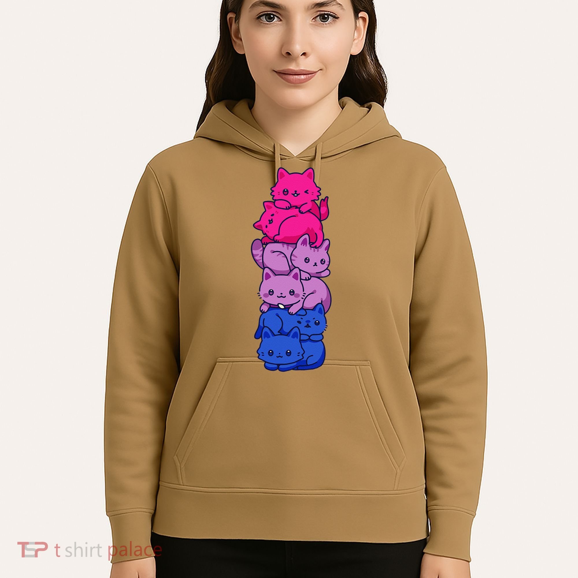 Bi Pride Cat LGBT Bisexual Flag Cute Kawaii Cats Pile Gift Hoodie
