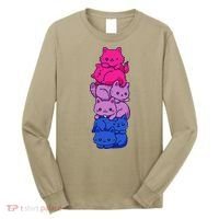 Bi Pride Cat LGBT Bisexual Flag Cute Kawaii Cats Pile Gift Long Sleeve Shirt thumb 0