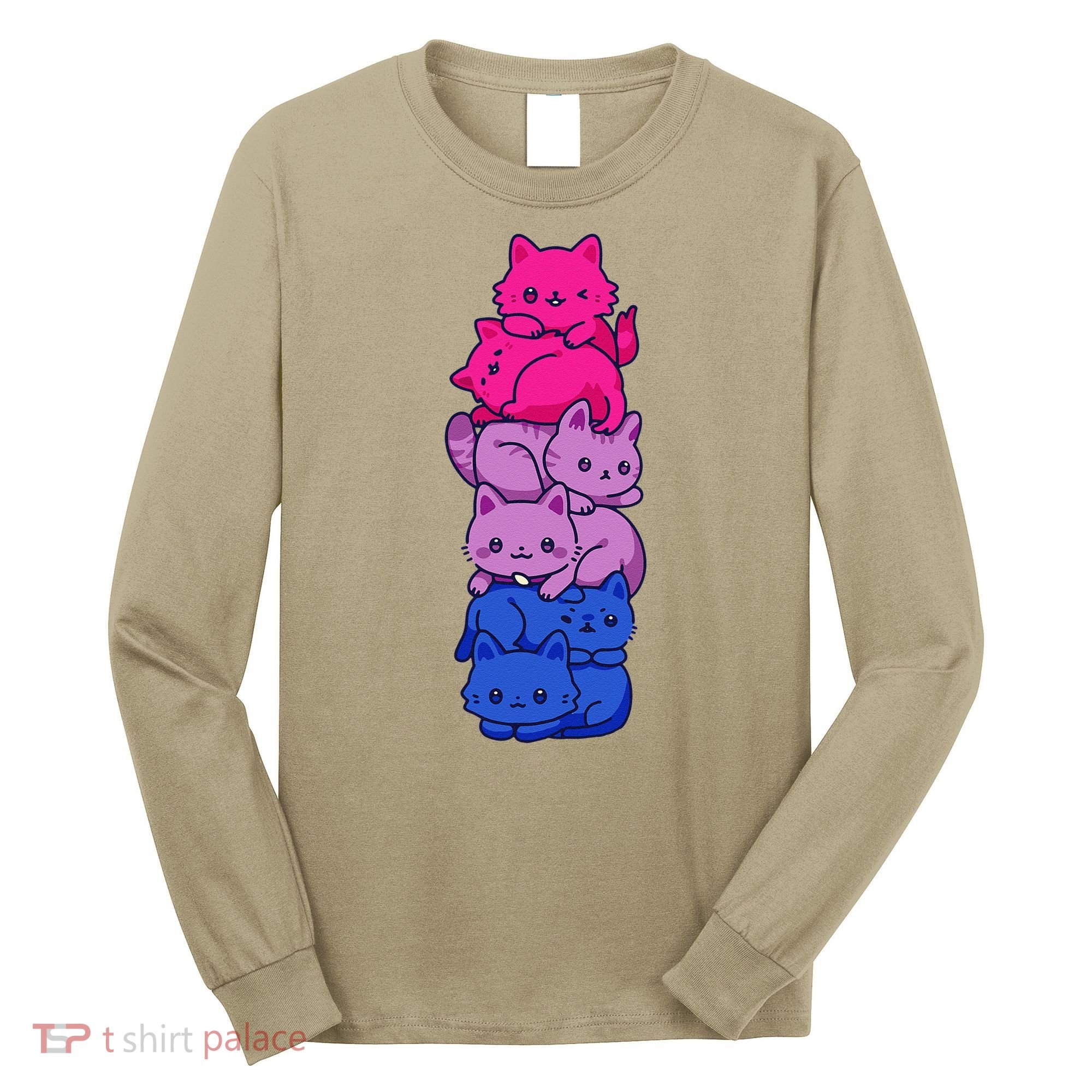 Bi Pride Cat LGBT Bisexual Flag Cute Kawaii Cats Pile Gift Long Sleeve Shirt