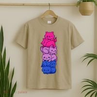 Bi Pride Cat LGBT Bisexual Flag Cute Kawaii Cats Pile Gift T-Shirt thumb 2