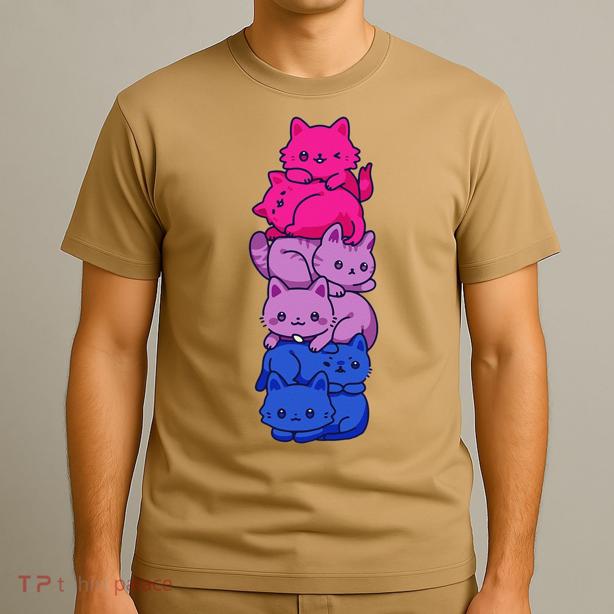 Bi Pride Cat LGBT Bisexual Flag Cute Kawaii Cats Pile Gift T-Shirt