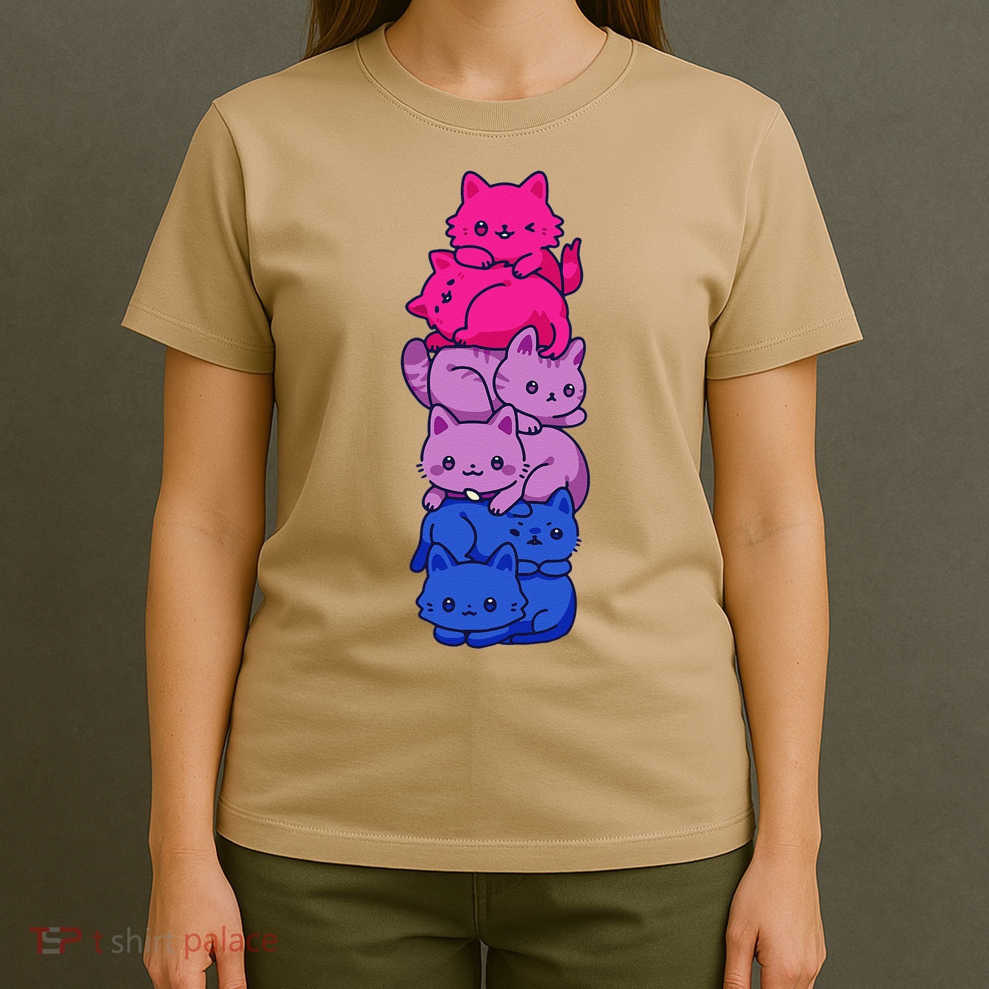 Bi Pride Cat LGBT Bisexual Flag Cute Kawaii Cats Pile Gift T-Shirt