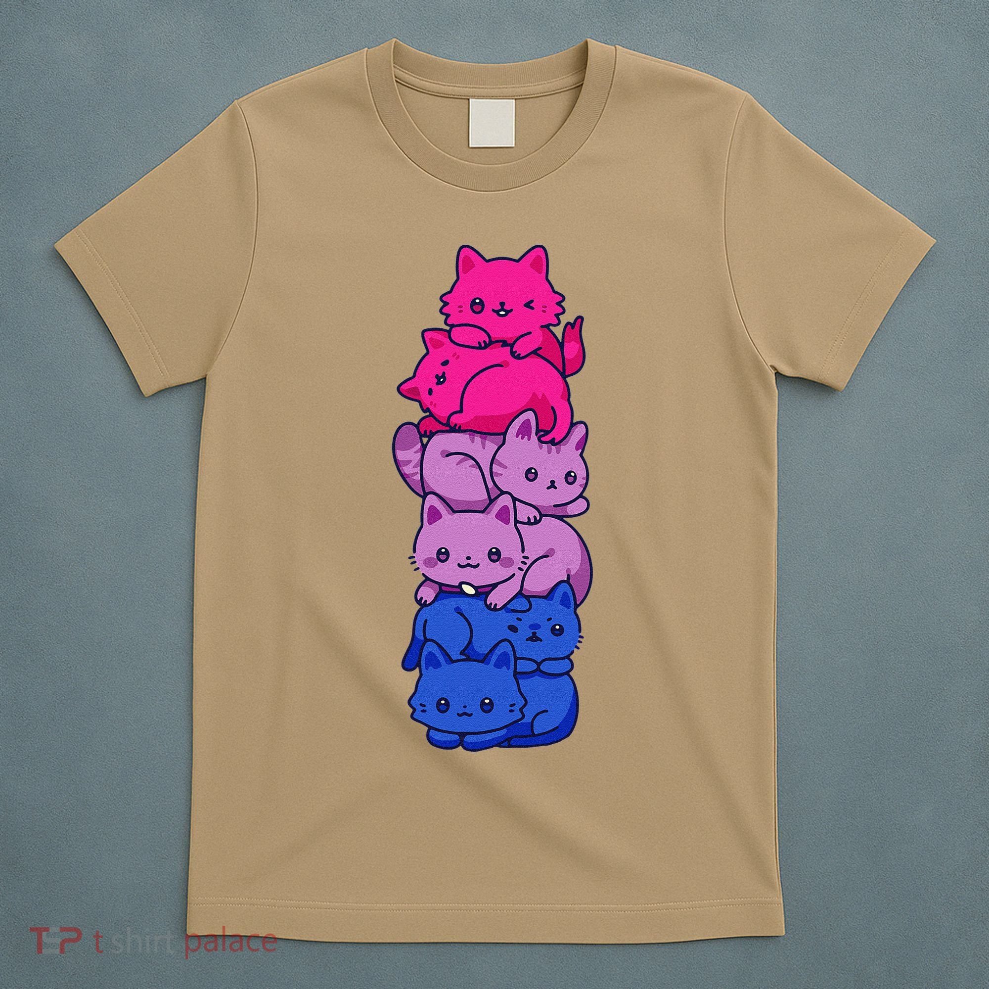 Bi Pride Cat LGBT Bisexual Flag Cute Kawaii Cats Pile Gift T-Shirt