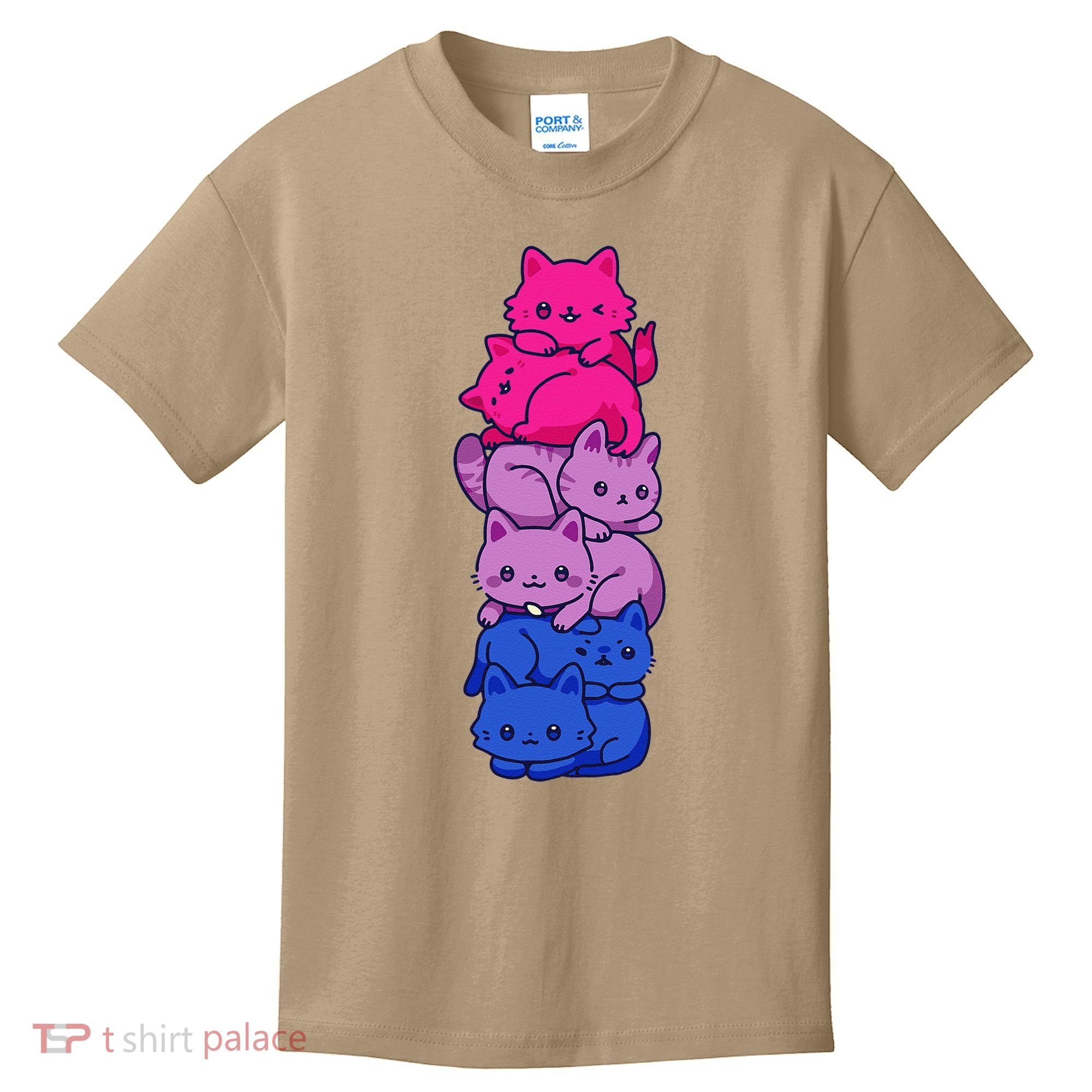 Bi Pride Cat LGBT Bisexual Flag Cute Kawaii Cats Pile Gift Kids T-Shirt