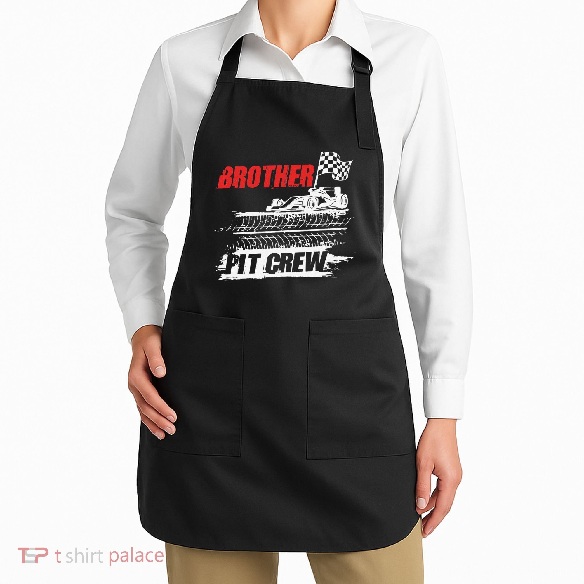 Brother Pit Crew Car Racing Checkered Flag Racer Matching Apron