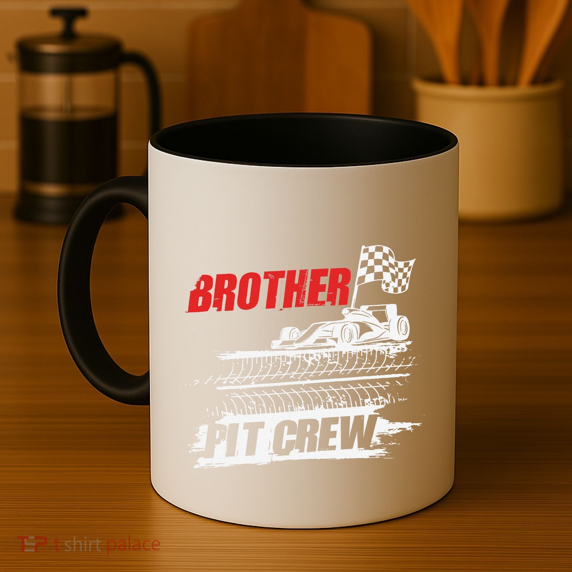 Brother Pit Crew Car Racing Checkered Flag Racer Matching Coffee Mug