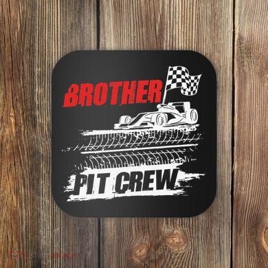 Brother Pit Crew Car Racing Checkered Flag Racer Matching Coaster