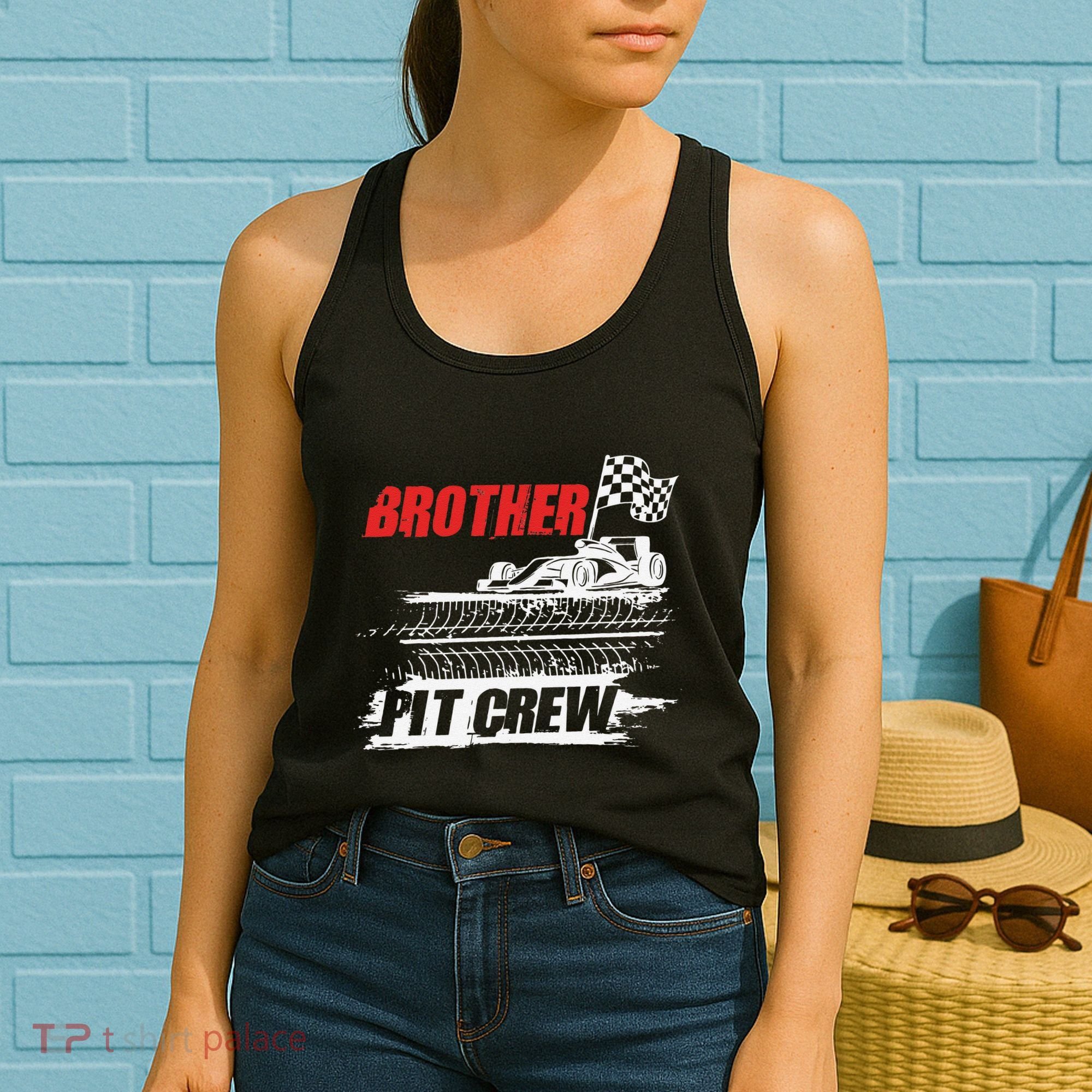 Brother Pit Crew Car Racing Checkered Flag Racer Matching Women's Tank Top