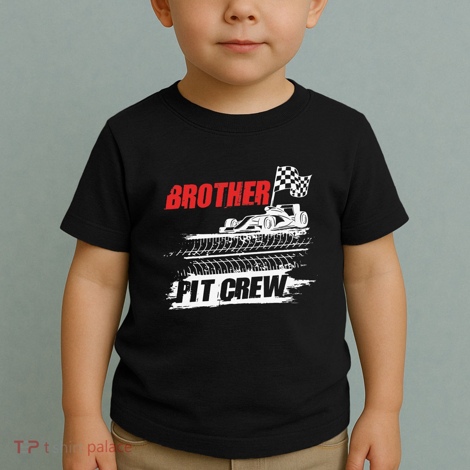 Brother Pit Crew Car Racing Checkered Flag Racer Matching Toddler T-Shirt