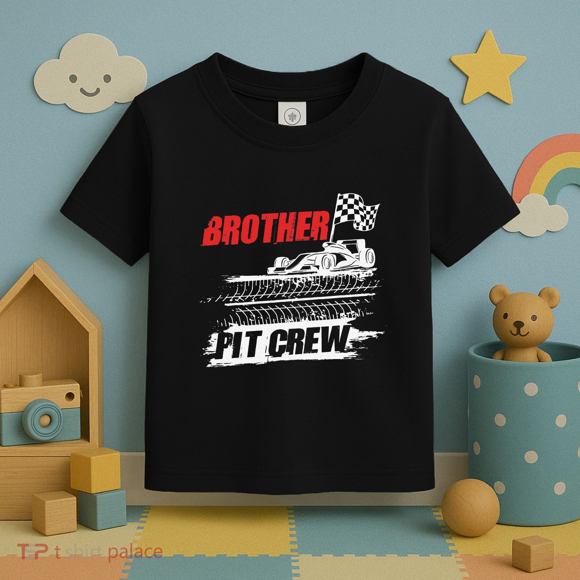 Brother Pit Crew Car Racing Checkered Flag Racer Matching Toddler T-Shirt
