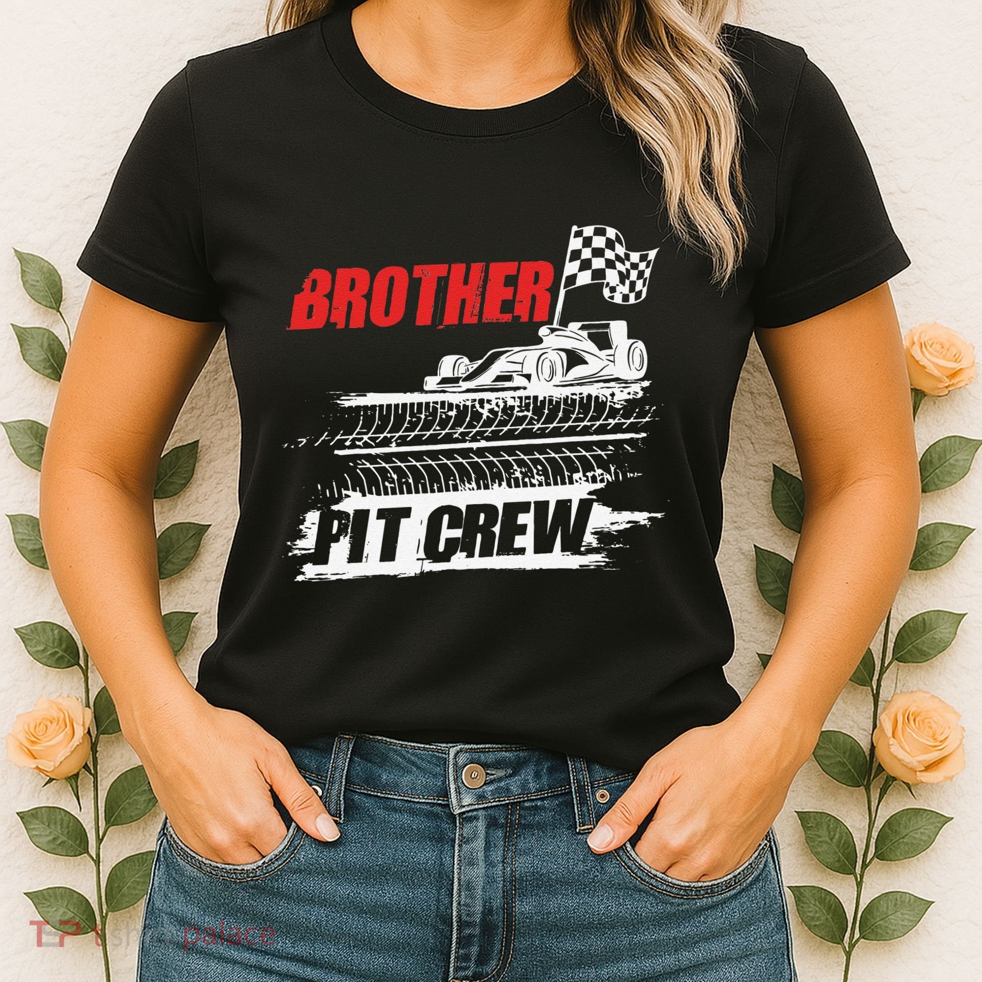 Brother Pit Crew Car Racing Checkered Flag Racer Matching Women's T-Shirt