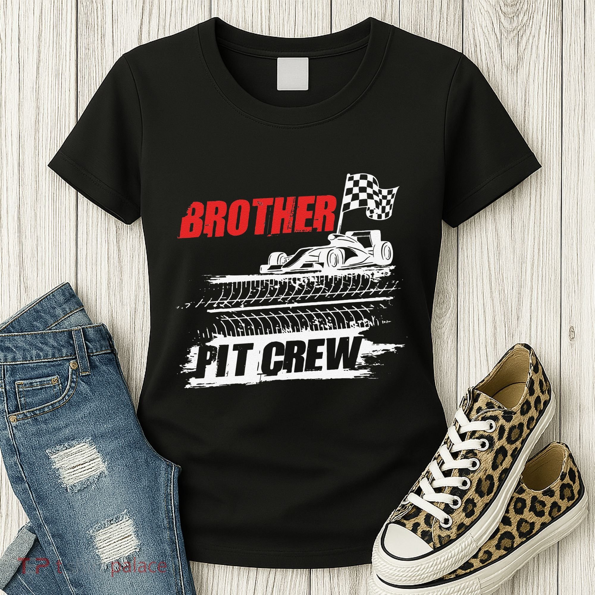 Brother Pit Crew Car Racing Checkered Flag Racer Matching Women's T-Shirt
