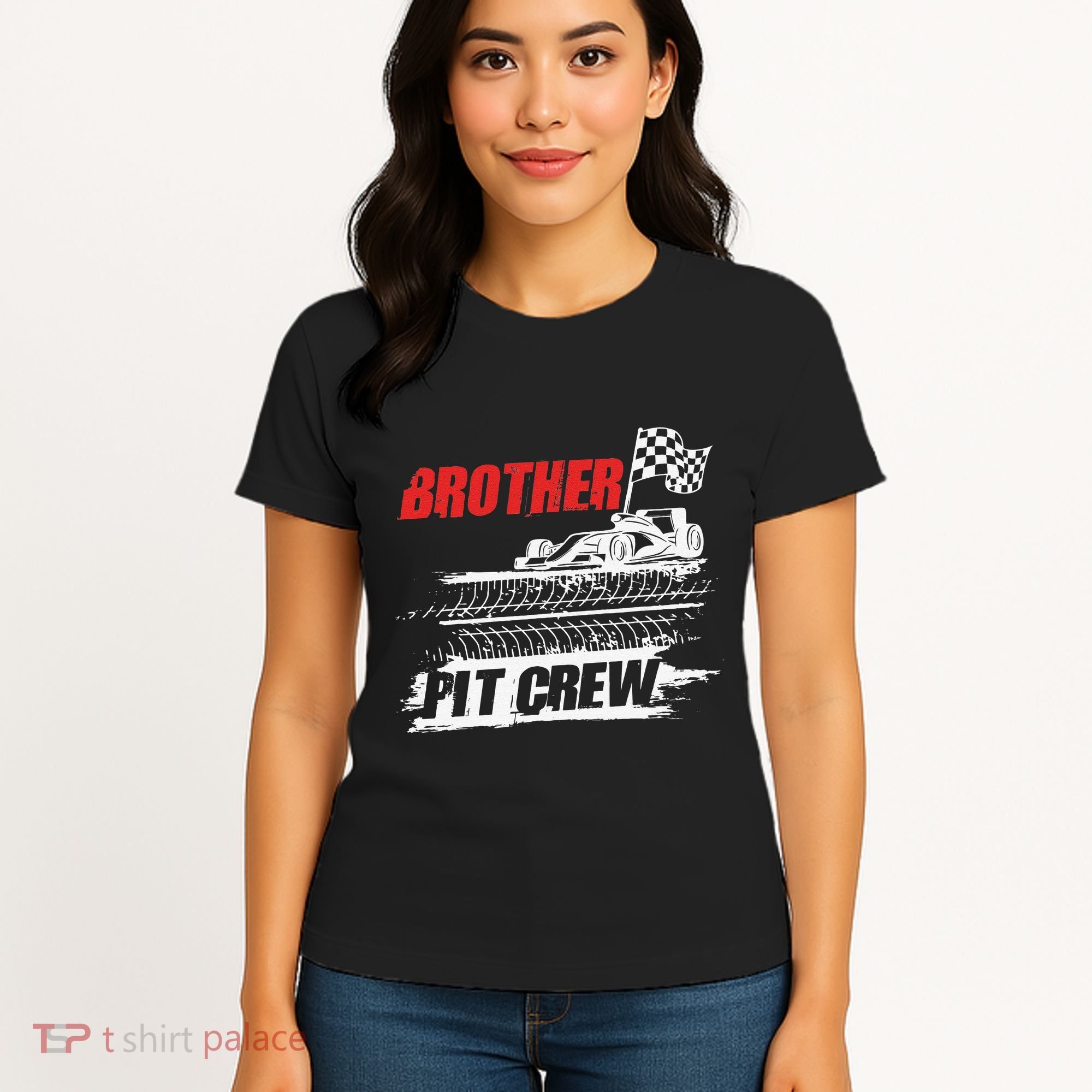 Brother Pit Crew Car Racing Checkered Flag Racer Matching Women's T-Shirt