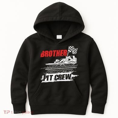 Brother Pit Crew Car Racing Checkered Flag Racer Matching Kids Hoodie