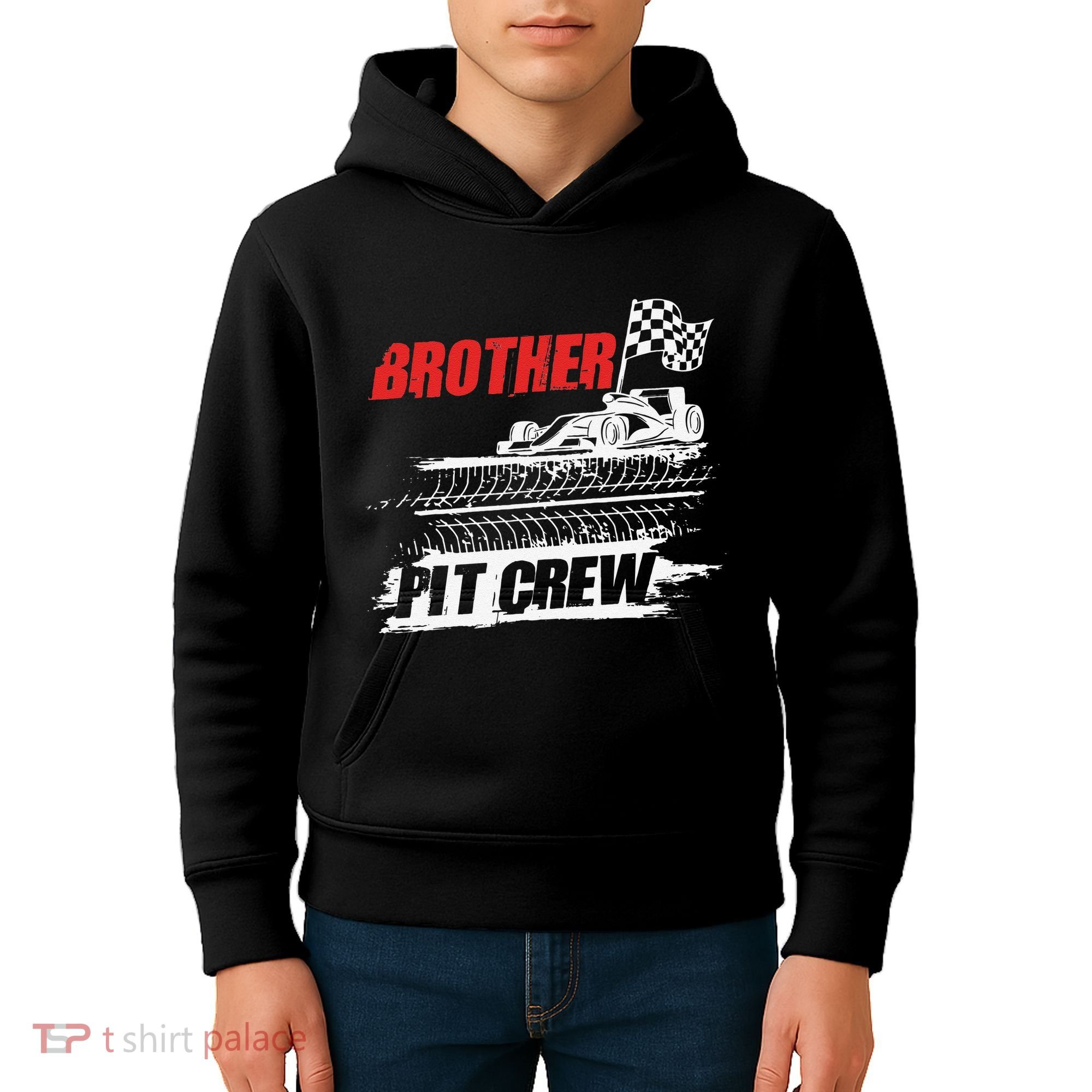 Brother Pit Crew Car Racing Checkered Flag Racer Matching Kids Hoodie