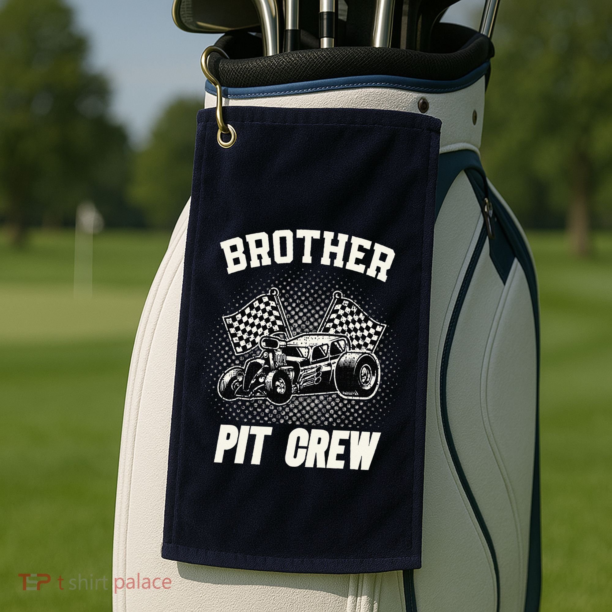 Brother Pit Crew Funny Race Car Birthday Party Racing Family Golf Towel
