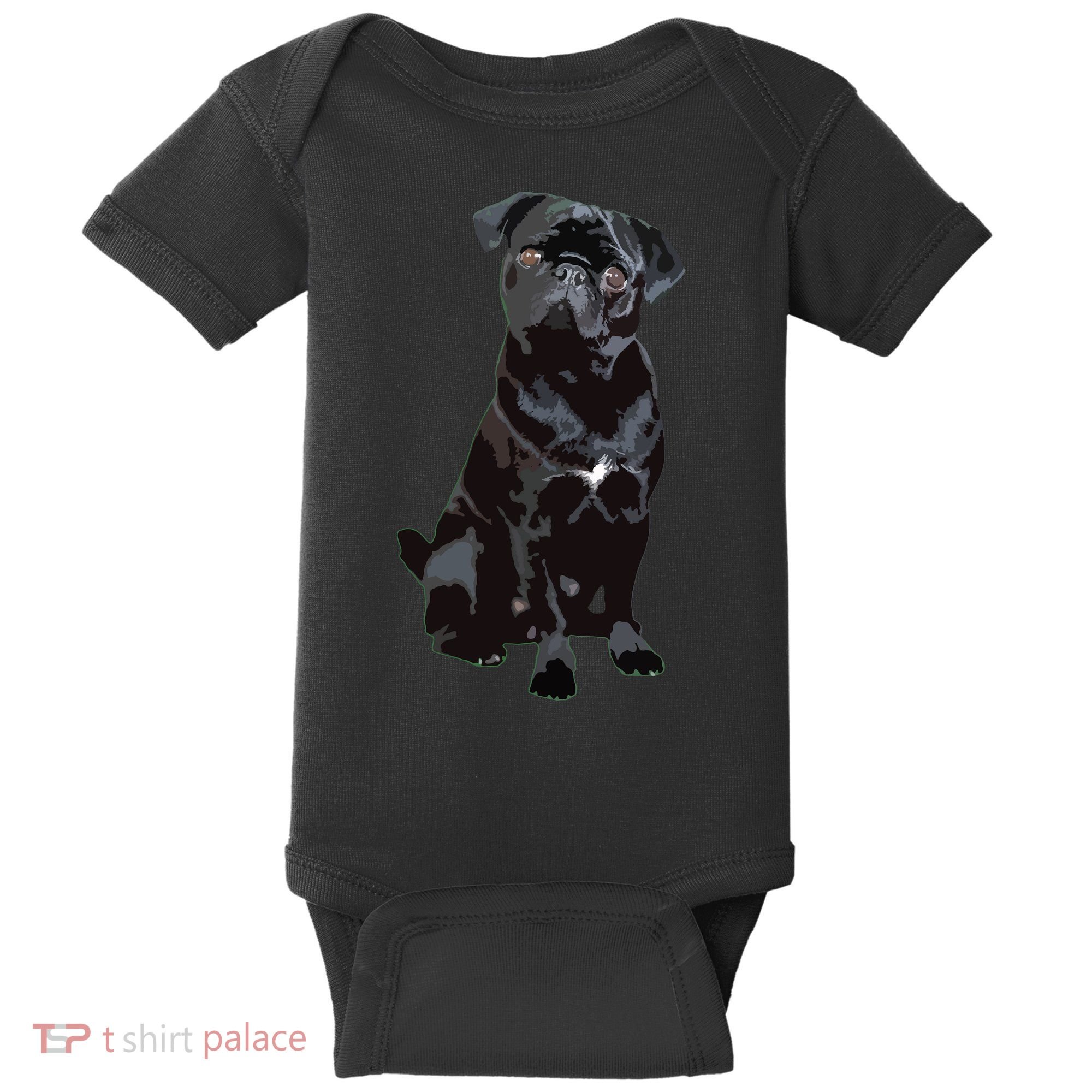 Black Pug Dog For Dog Mom Dad Funny Cute Black Pug Baby Bodysuit