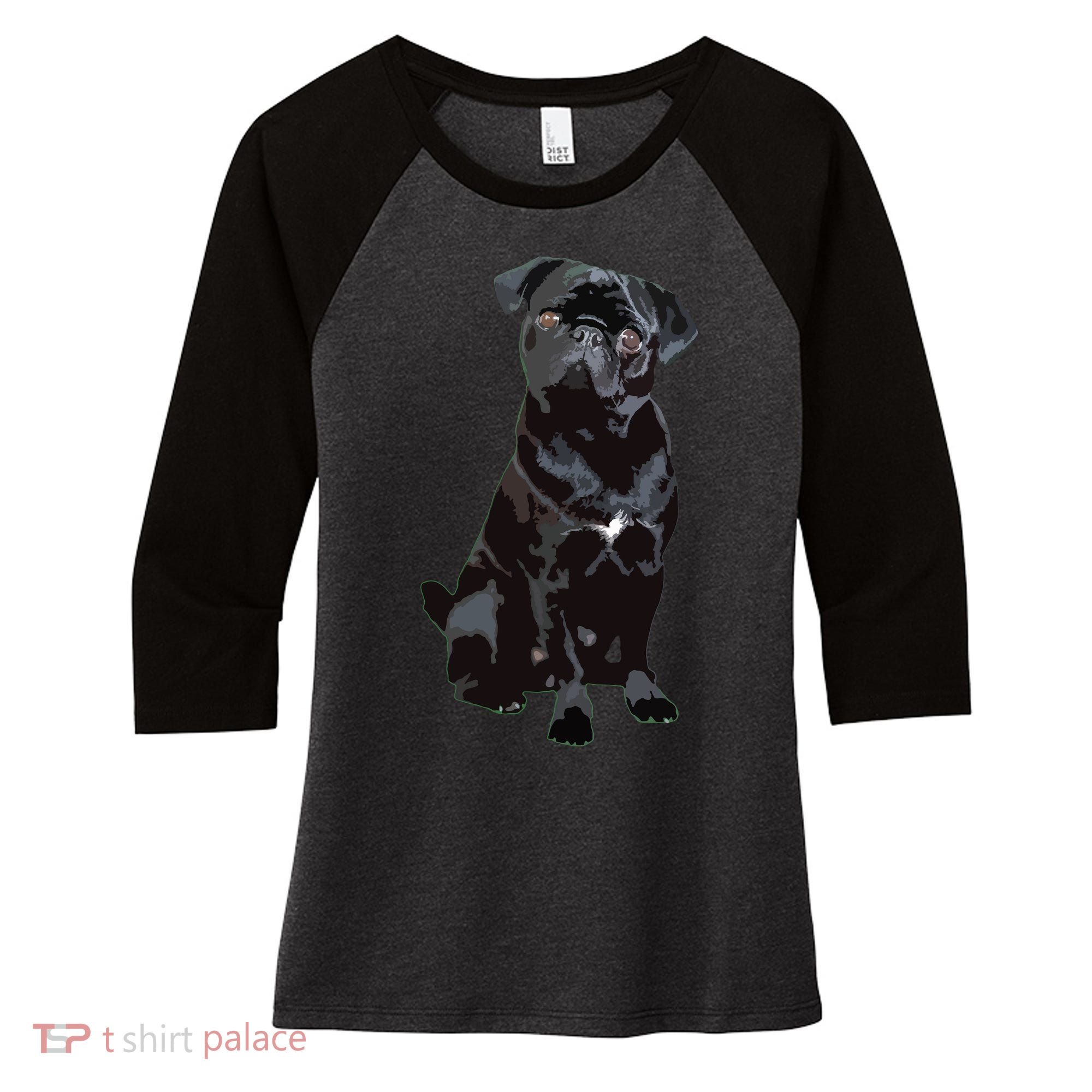 Black Pug Dog For Dog Mom Dad Funny Cute Black Pug Women's Tri-Blend 3/4-Sleeve Raglan Shirt