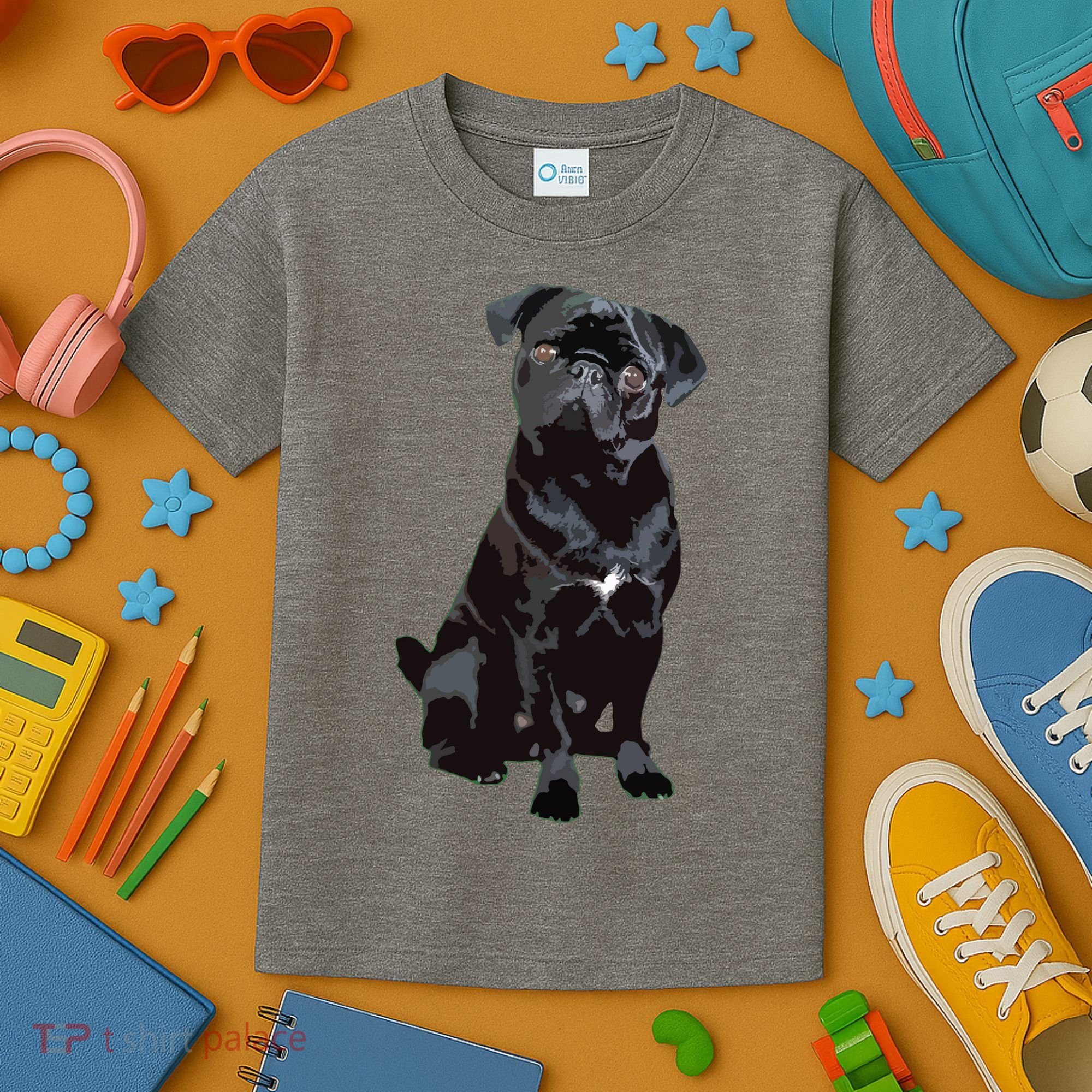 Black Pug Dog For Dog Mom Dad Funny Cute Black Pug Kids T-Shirt