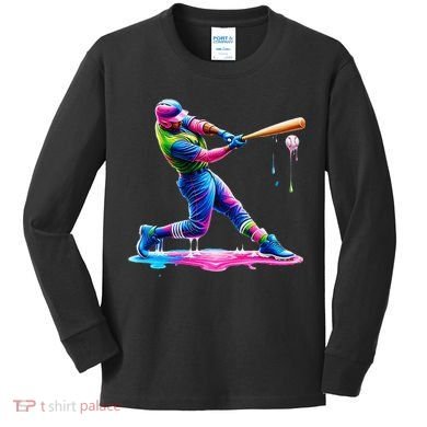 Baseball Player Drip Ice Cream Gift Kids Long Sleeve Shirt