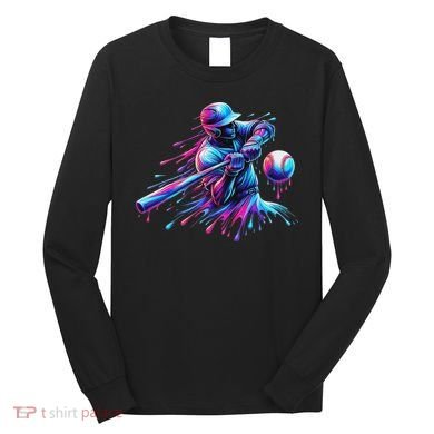 Baseball Player Drip Baseball Ice Cream Watercolor Long Sleeve Shirt