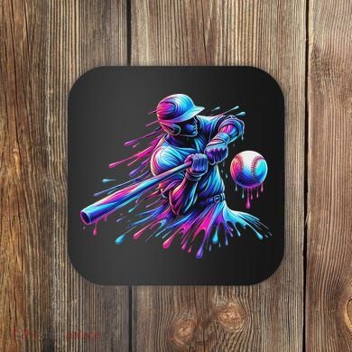 Baseball Player Drip Baseball Ice Cream Watercolor Coaster