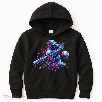 Baseball Player Drip Baseball Ice Cream Watercolor Kids Hoodie