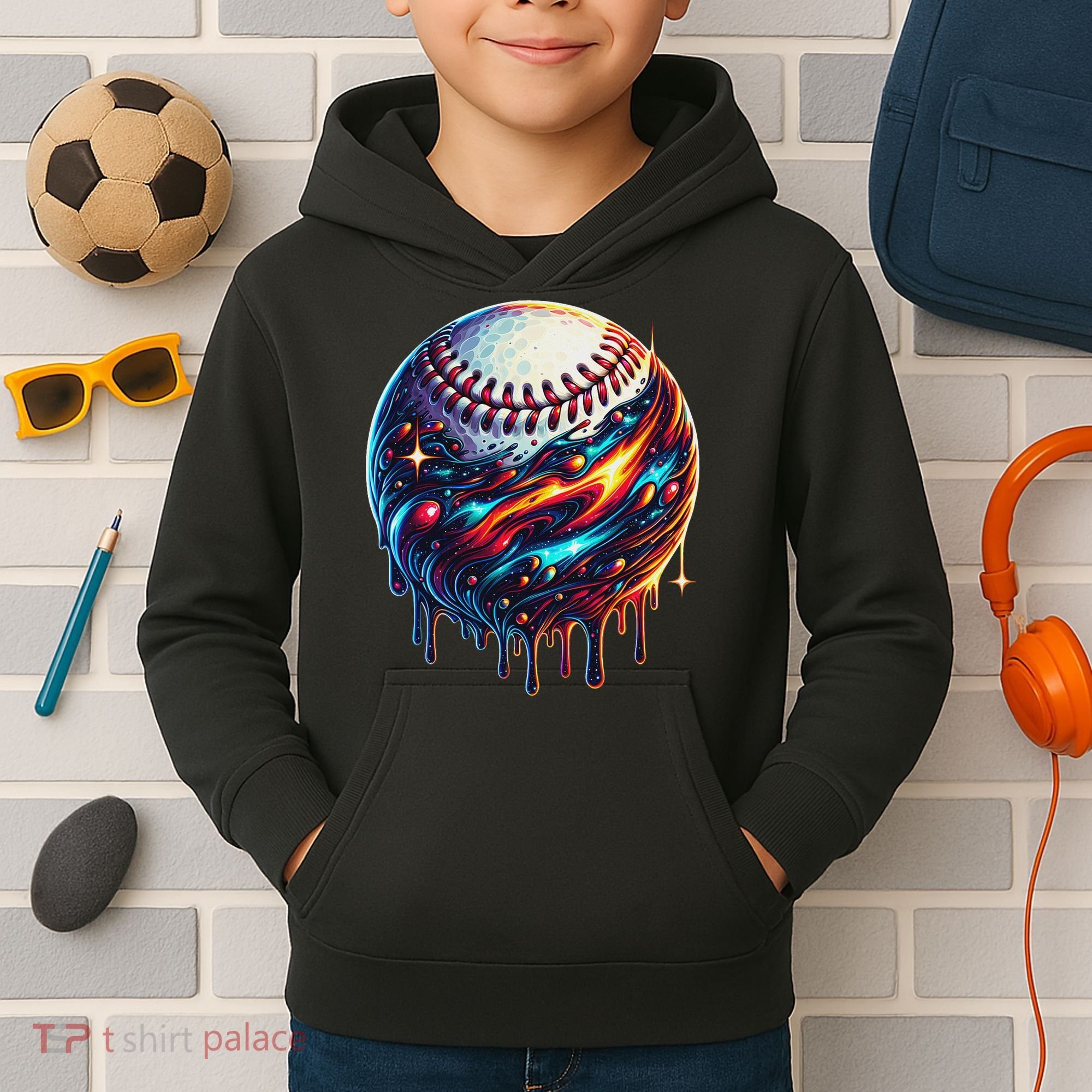 Baseball Planet Drip Baseball Drip Baseball Ice Cream Drip Kids Hoodie