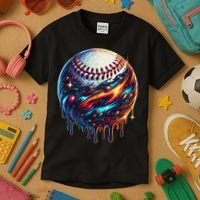 Baseball Planet Drip Baseball Drip Baseball Ice Cream Drip Kids T-Shirt thumb 3