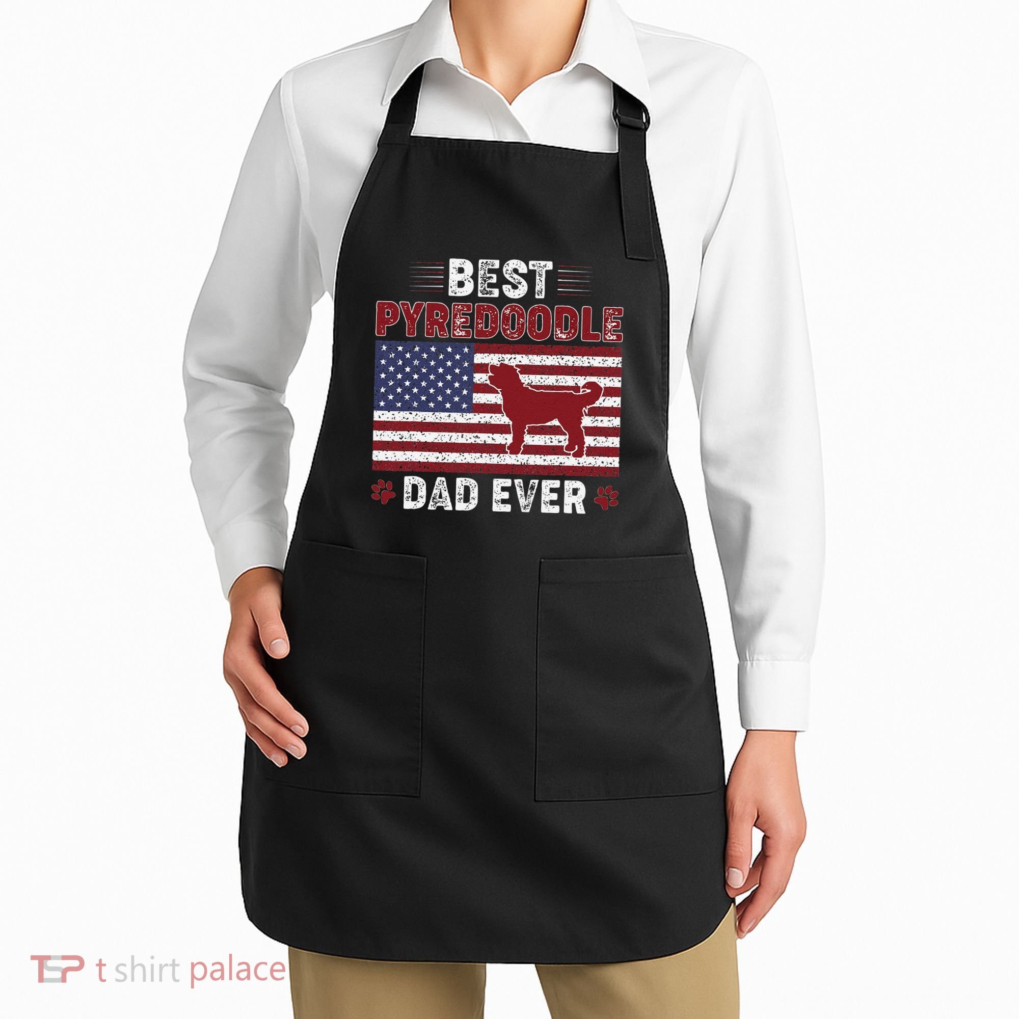 Best Pyredoodle Dad Ever American Flag Dog Dad Apron