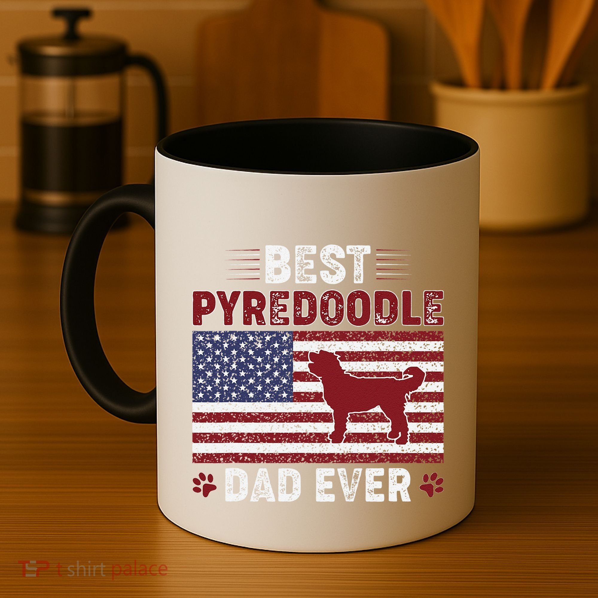 Best Pyredoodle Dad Ever American Flag Dog Dad Coffee Mug