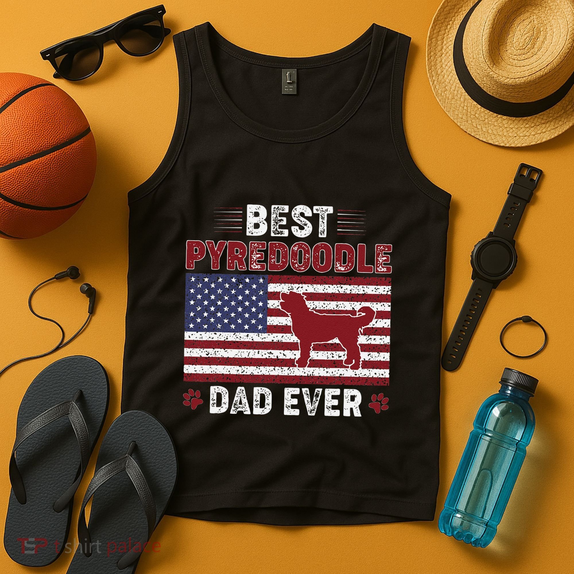 Best Pyredoodle Dad Ever American Flag Dog Dad Tank Top