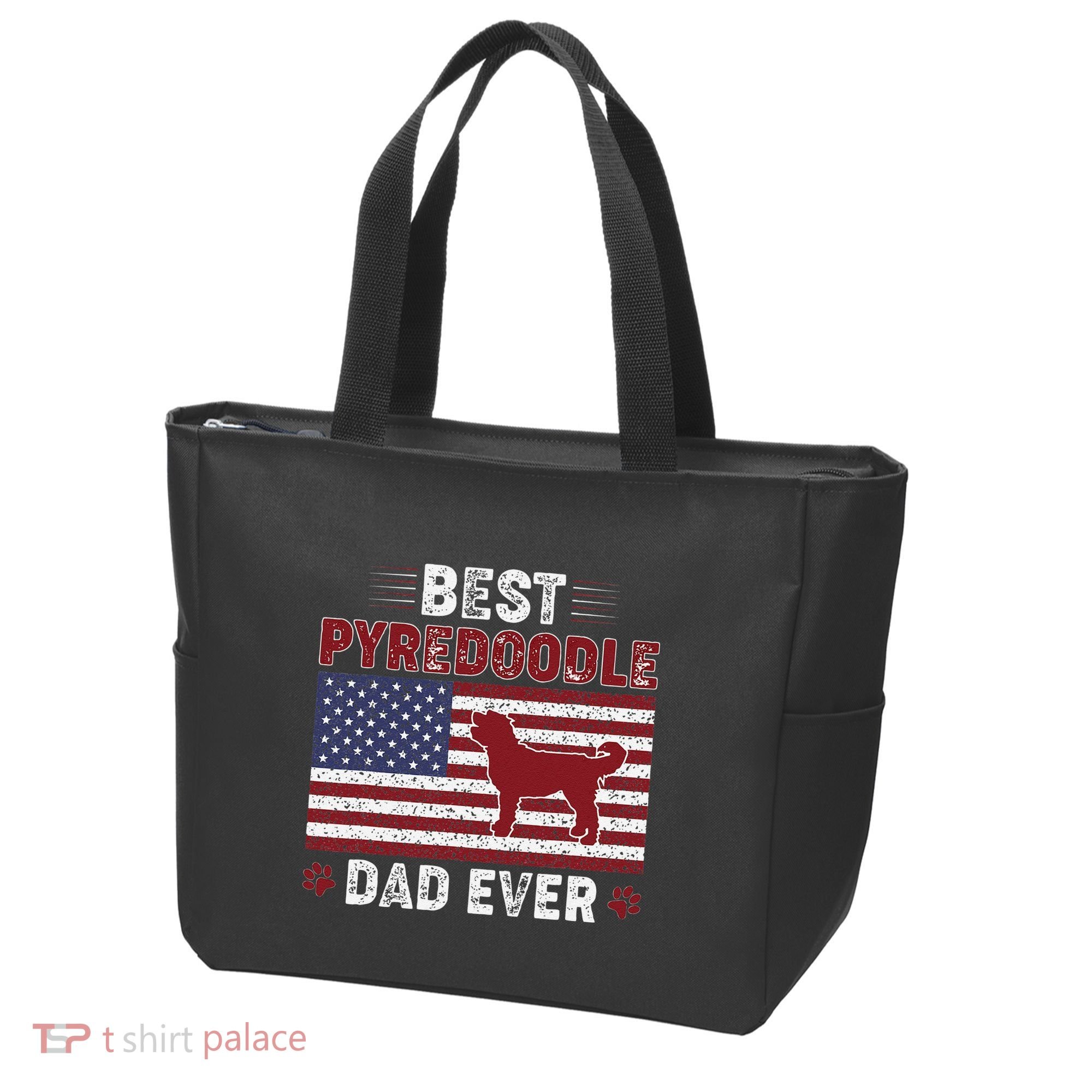 Best Pyredoodle Dad Ever American Flag Dog Dad Tote Bag
