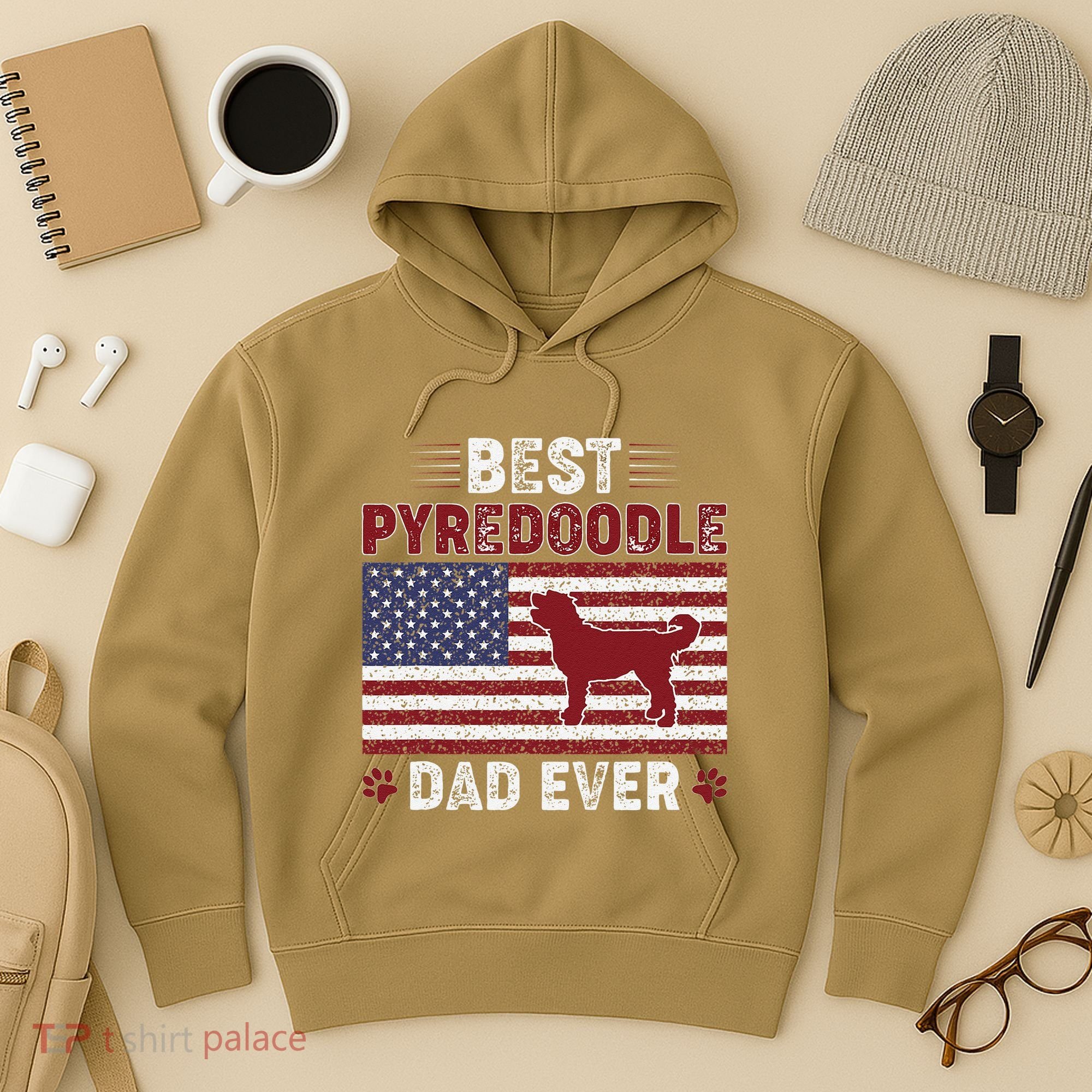 Best Pyredoodle Dad Ever American Flag Dog Dad Hoodie