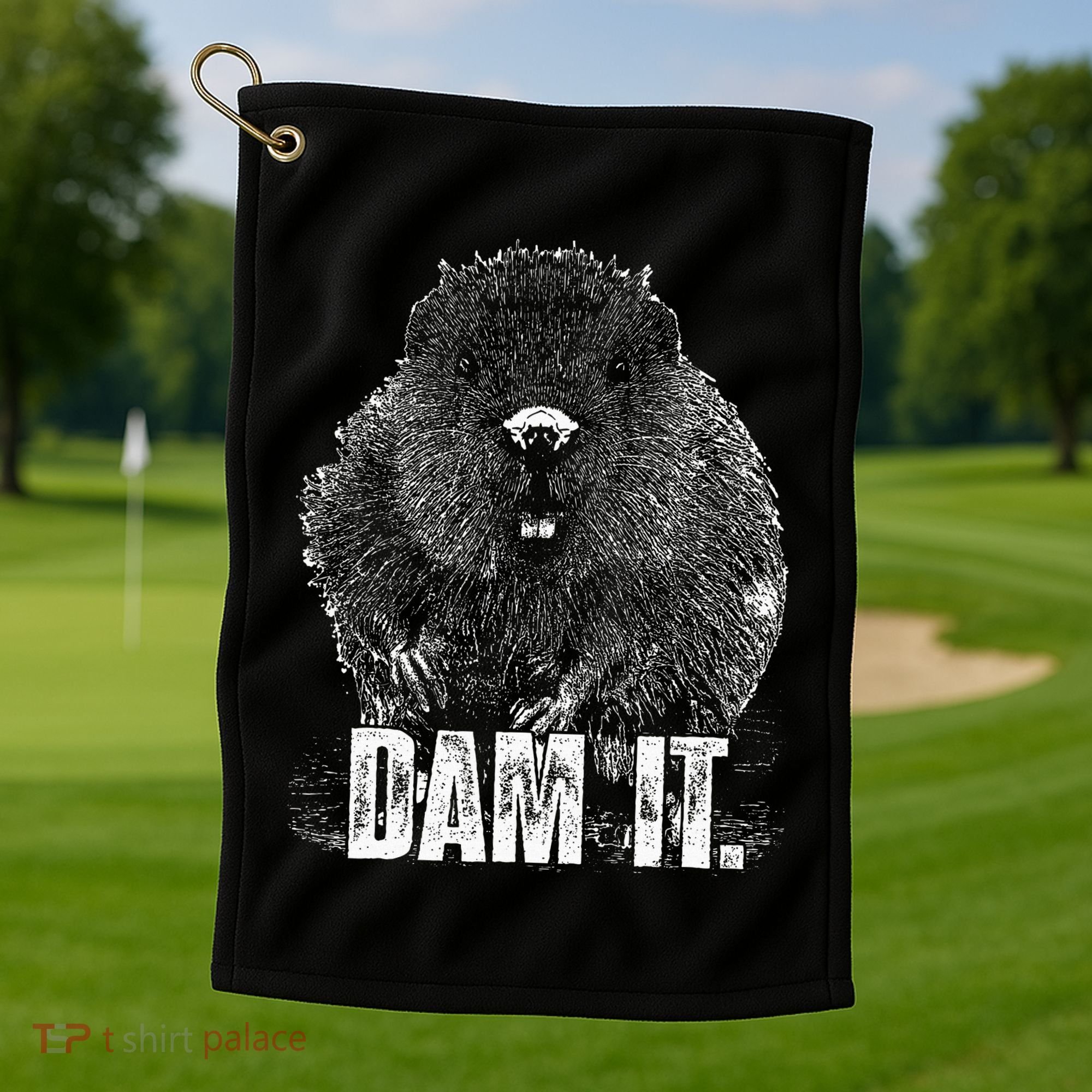 Beaver Pun Dam It Language Joke Beavers Rodents Lover Golf Towel