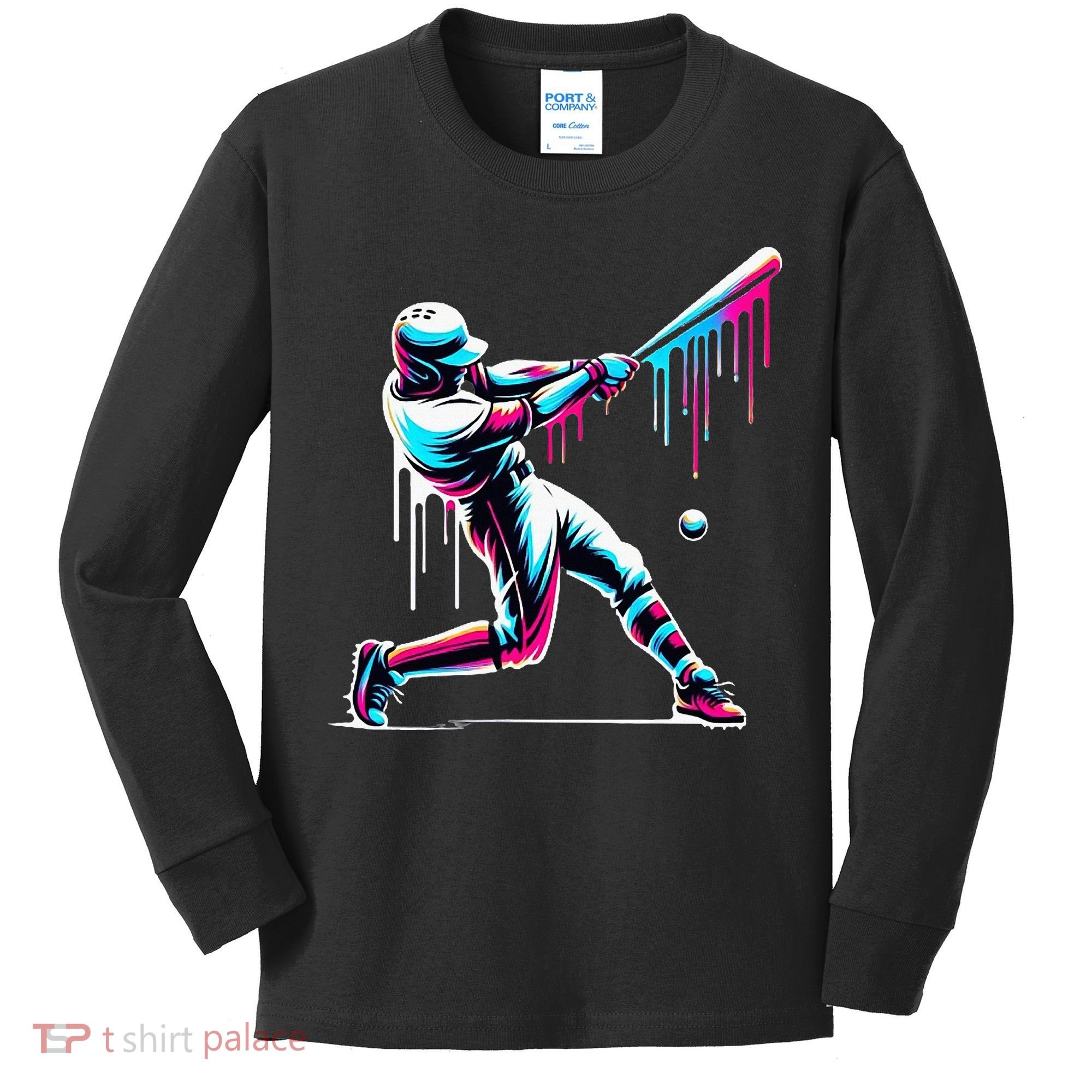Baseball Player Drip Kids Long Sleeve Shirt