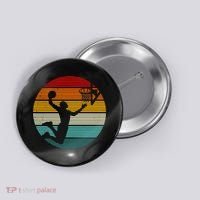 Basketball Player Dunk Retro Sunset Button thumb 0