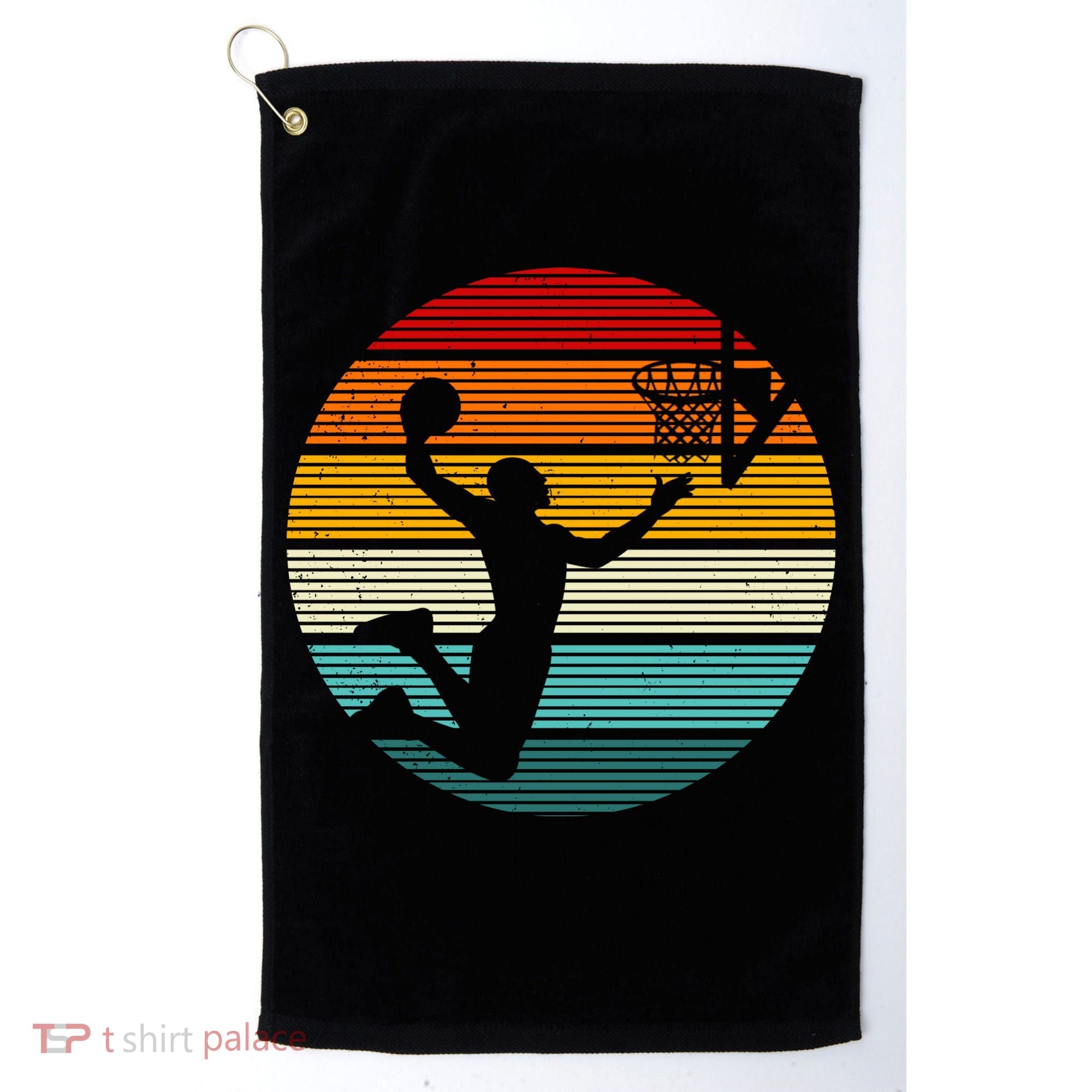 Basketball Player Dunk Retro Sunset Golf Towel