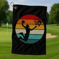 Basketball Player Dunk Retro Sunset Golf Towel thumb 1