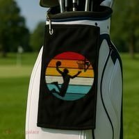 Basketball Player Dunk Retro Sunset Golf Towel thumb 2