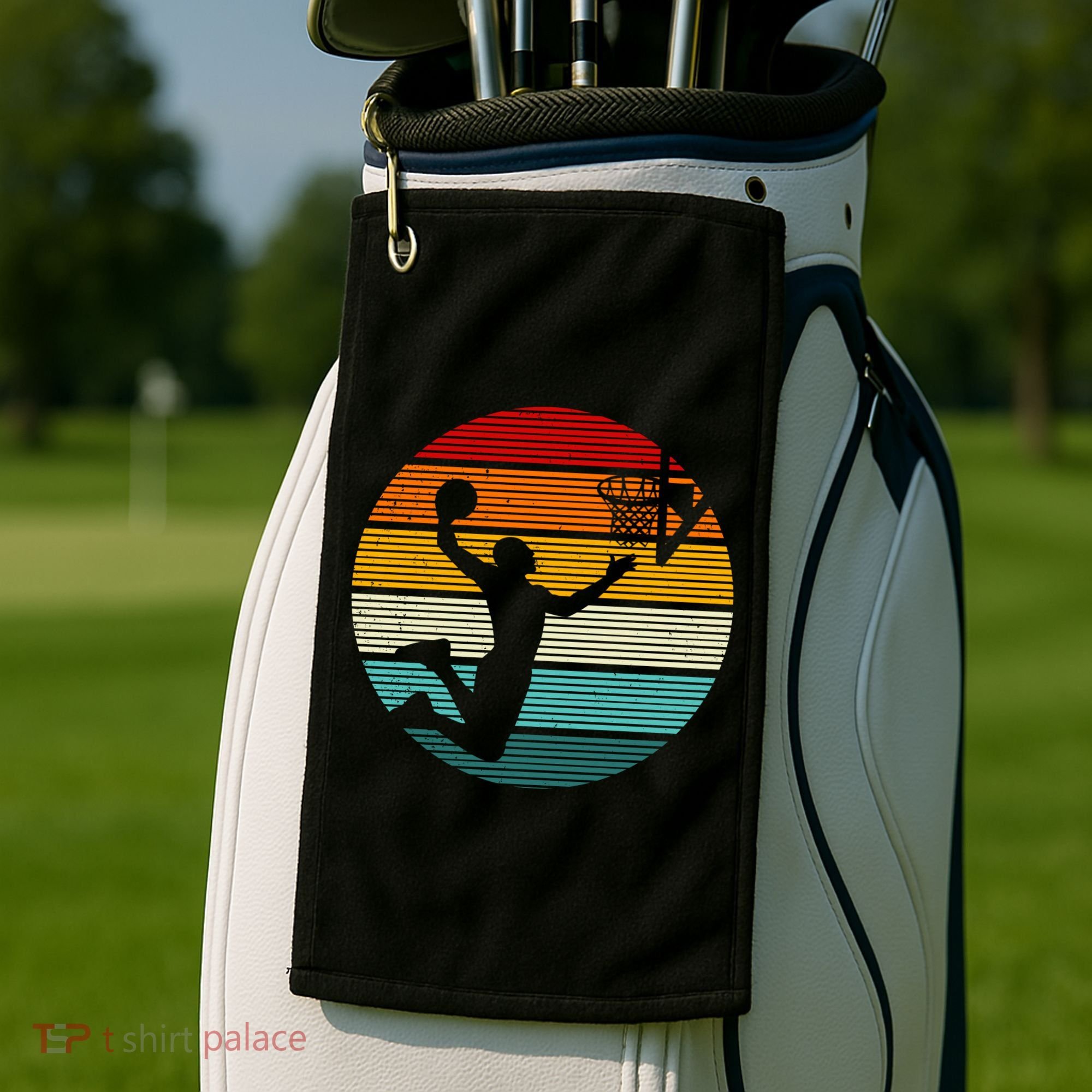 Basketball Player Dunk Retro Sunset Golf Towel
