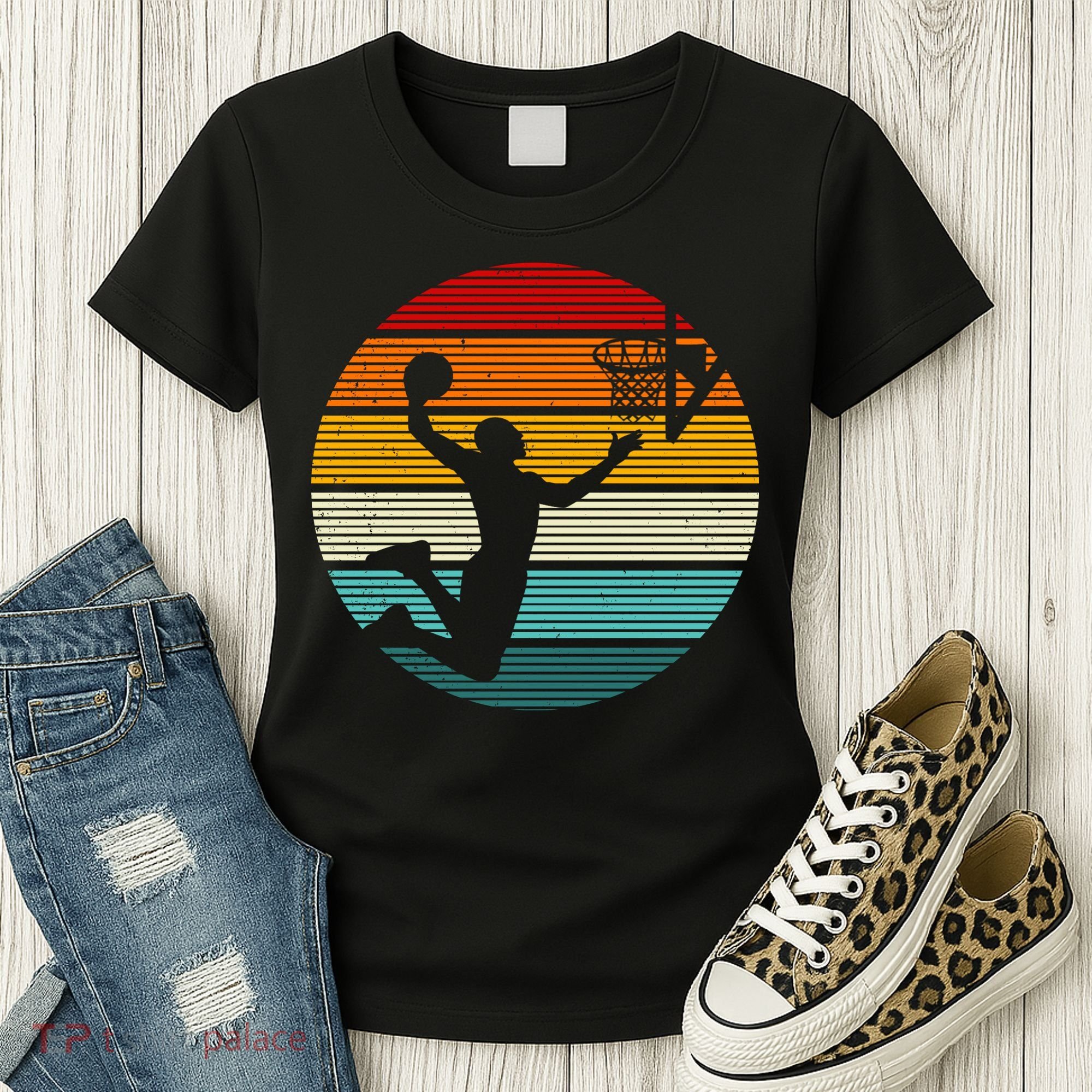 Basketball Player Dunk Retro Sunset Women's T-Shirt