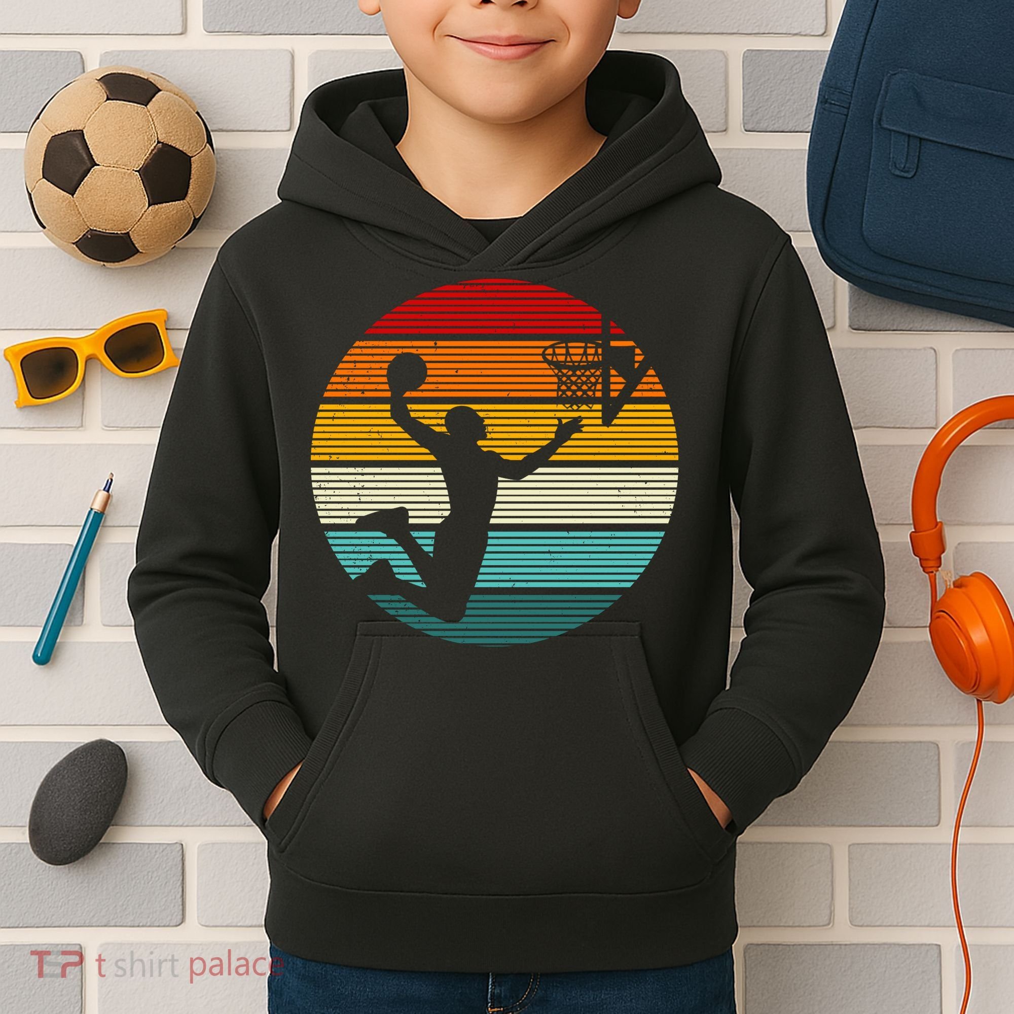 Basketball Player Dunk Retro Sunset Kids Hoodie