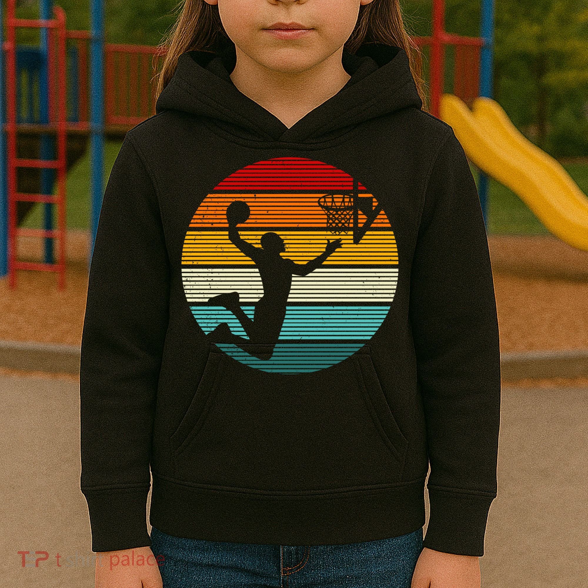 Basketball Player Dunk Retro Sunset Kids Hoodie