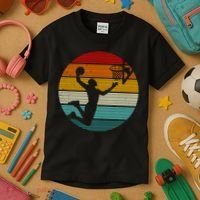 Basketball Player Dunk Retro Sunset Kids T-Shirt thumb 3