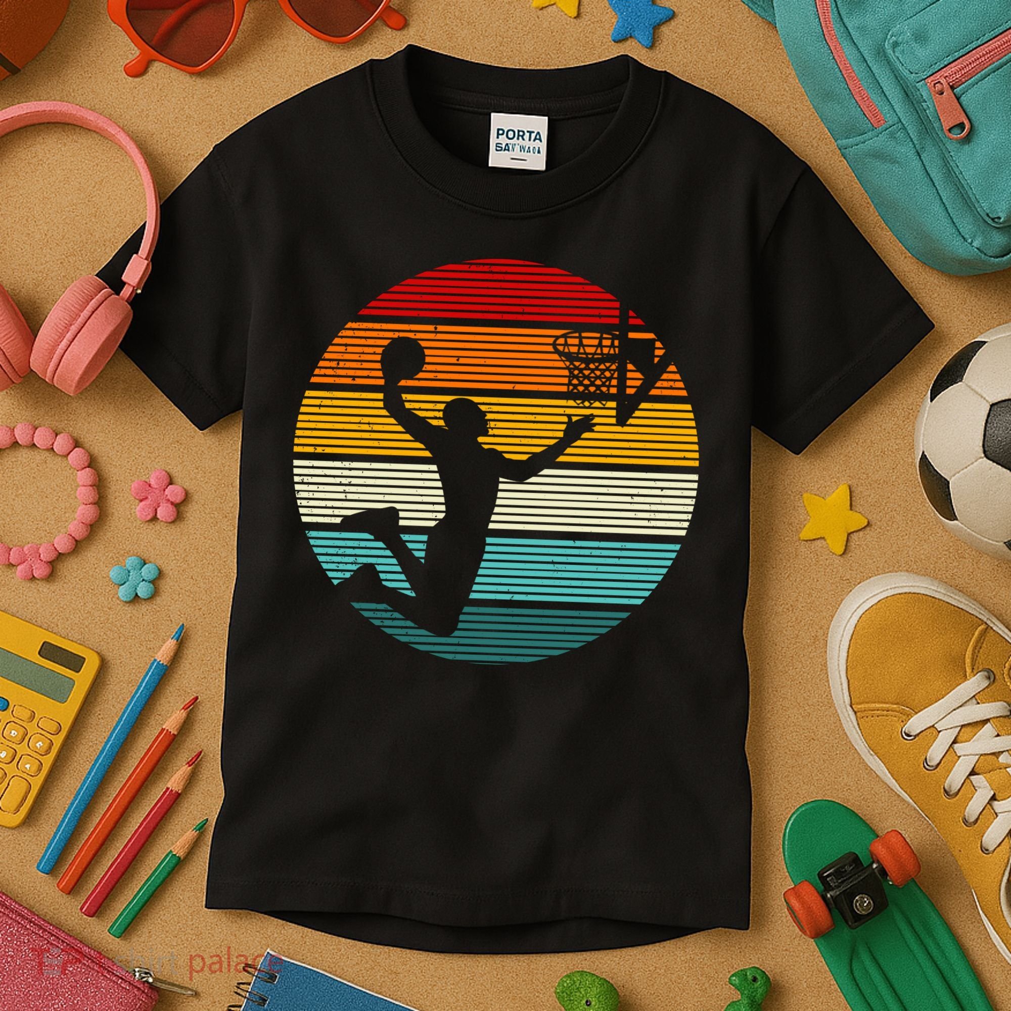Basketball Player Dunk Retro Sunset Kids T-Shirt