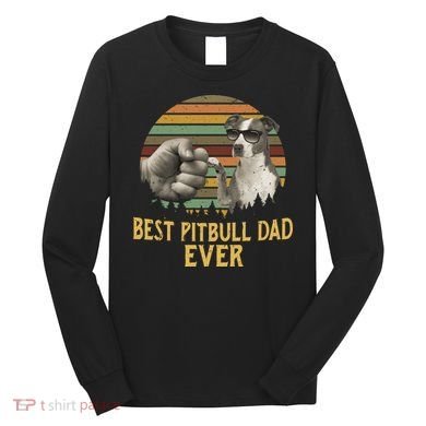 Best Pitbull Dad Ever Vintage Sunset Retro Long Sleeve Shirt